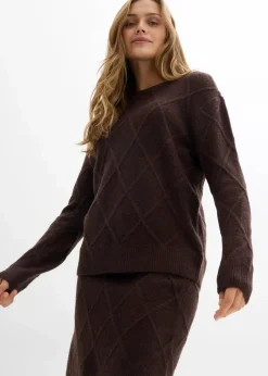 Damen bonprix Bekleidung·Sportbekleidung|Zweiteiler & Sets|Strickrock aus Zopfstrick
