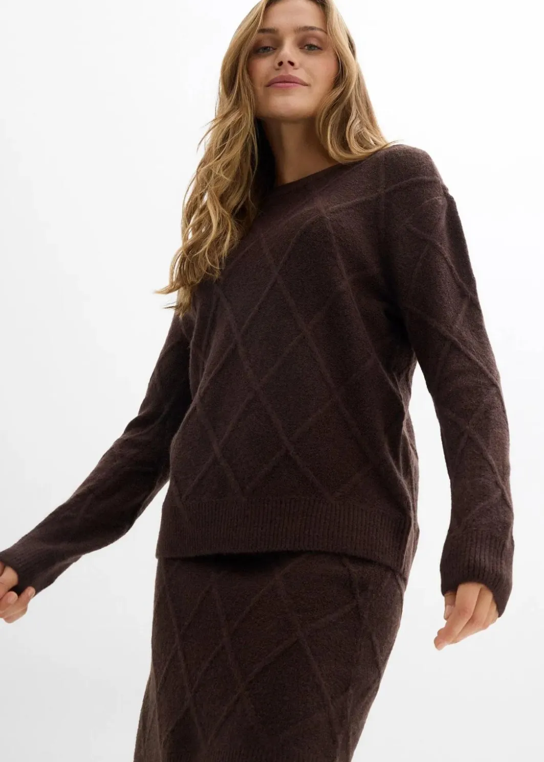 Damen bonprix Bekleidung·Sportbekleidung|Zweiteiler & Sets|Strickrock aus Zopfstrick