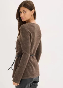 Damen bonprix Bekleidung·Umstandsmode|Strickmode|Strickshirt mit Wollanteil und Lederimitat- Bindeband