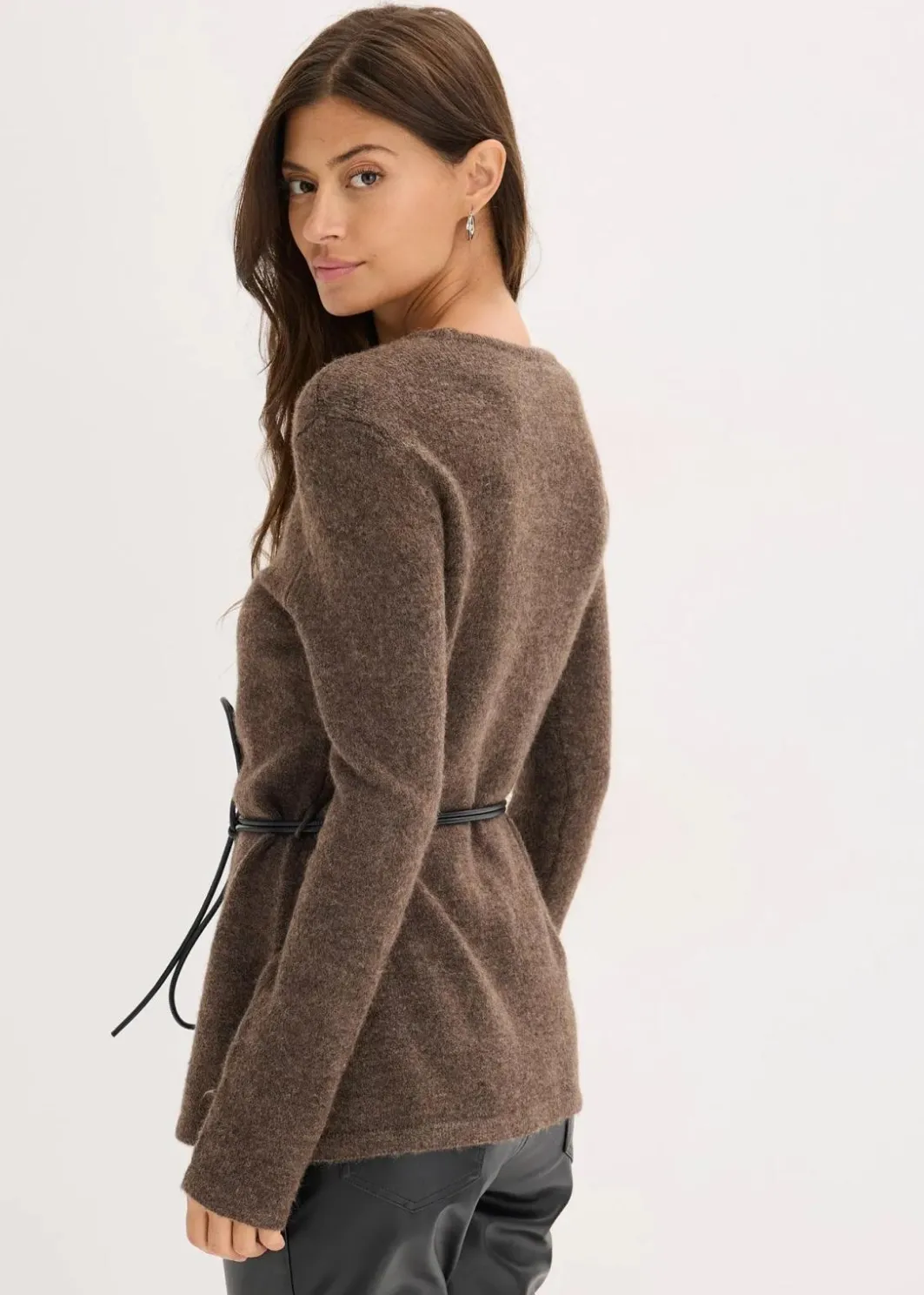 Damen bonprix Bekleidung·Umstandsmode|Strickmode|Strickshirt mit Wollanteil und Lederimitat- Bindeband