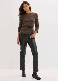 Damen bonprix Bekleidung·Umstandsmode|Strickmode|Strickshirt mit Wollanteil und Lederimitat- Bindeband