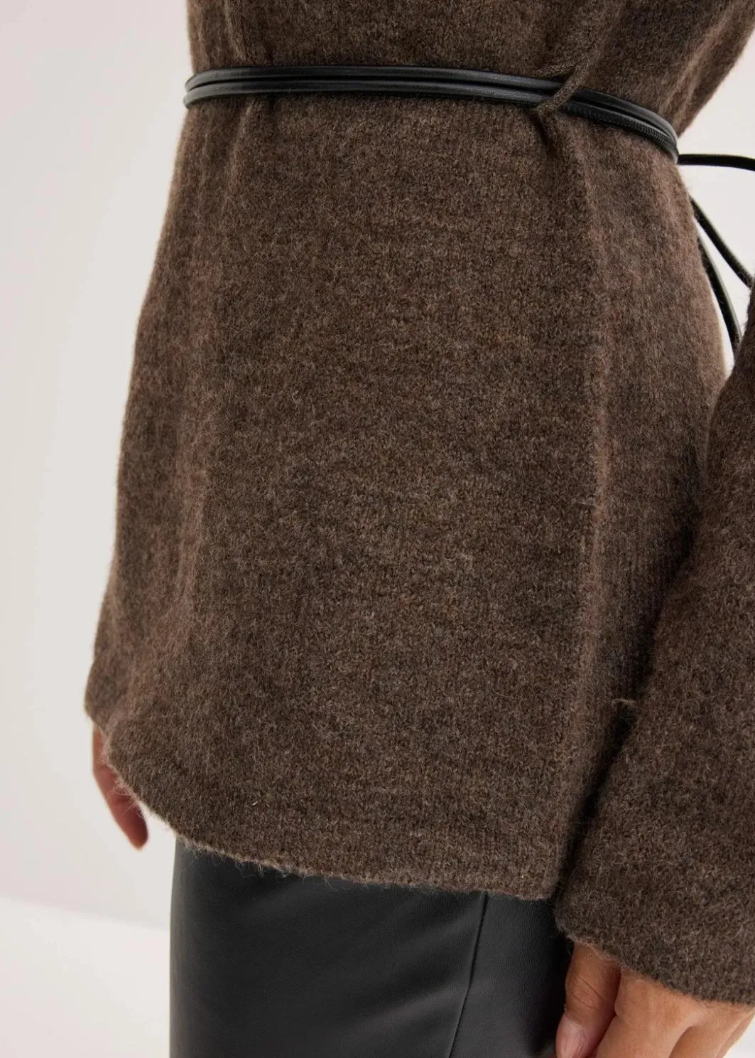 Damen bonprix Bekleidung·Umstandsmode|Strickmode|Strickshirt mit Wollanteil und Lederimitat- Bindeband