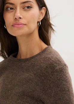 Damen bonprix Bekleidung·Umstandsmode|Strickmode|Strickshirt mit Wollanteil und Lederimitat- Bindeband