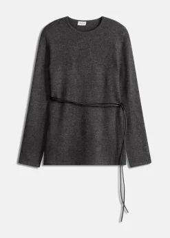 Strickshirt mit Wollanteil und Lederimitat- Bindeband Damen Bekleidung·Umstandsmode|Strickmode