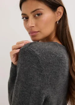 Strickshirt mit Wollanteil und Lederimitat- Bindeband Damen Bekleidung·Umstandsmode|Strickmode