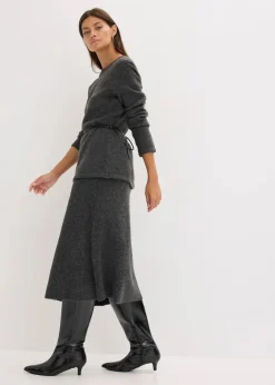 Strickshirt mit Wollanteil und Lederimitat- Bindeband Damen Bekleidung·Umstandsmode|Strickmode