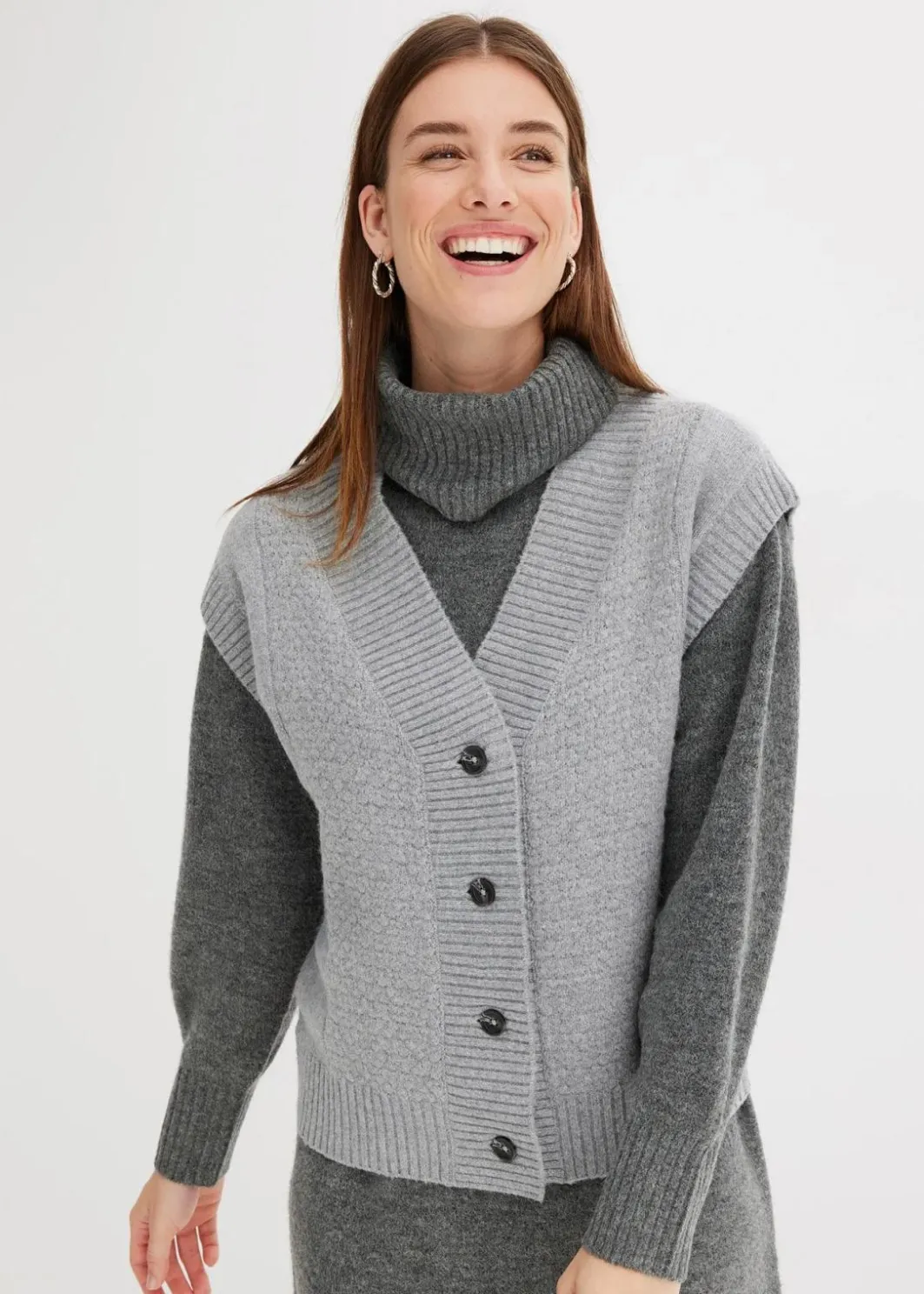 Damen bonprix Strickmode|Jacken & Mäntel|Strickweste mit Zopfmuster