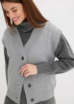 Damen bonprix Strickmode|Jacken & Mäntel|Strickweste mit Zopfmuster