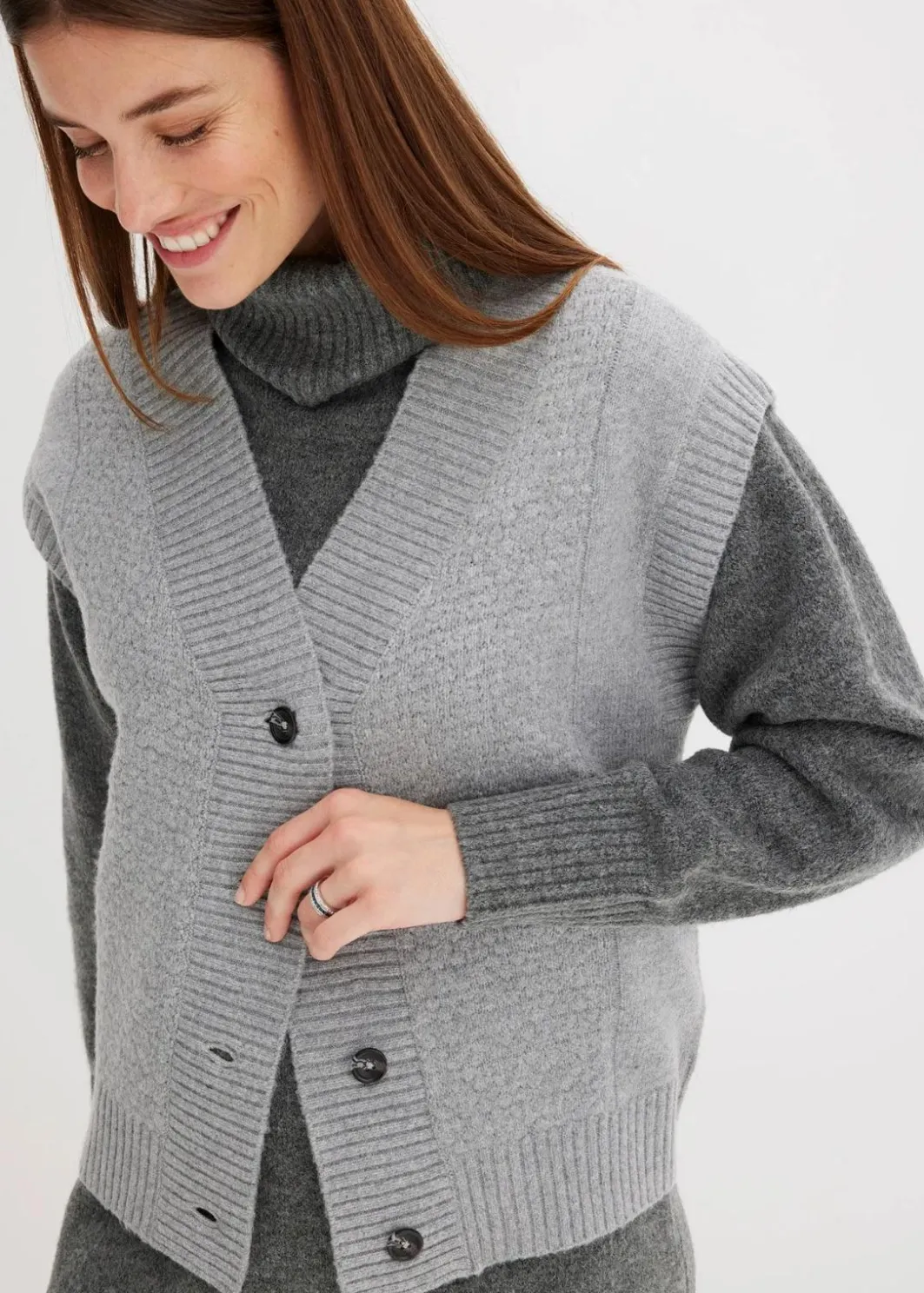 Damen bonprix Strickmode|Jacken & Mäntel|Strickweste mit Zopfmuster