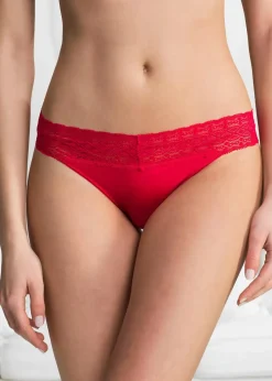 Damen bonprix Wäsche·Baumwollunterwäsche|Wäsche·Höschen|String mit Spitze (5er Pack)