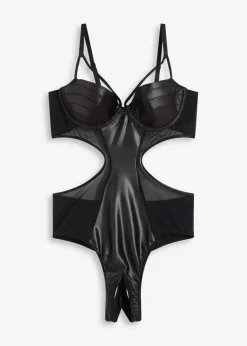 Damen bonprix Große Cups D-H|Erotikwäsche|Stringbody ouvert mit Wetlook