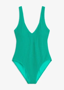 Clearance Strukturierter Badeanzug mit tiefem Ausschnitt Damen Badeanzüge