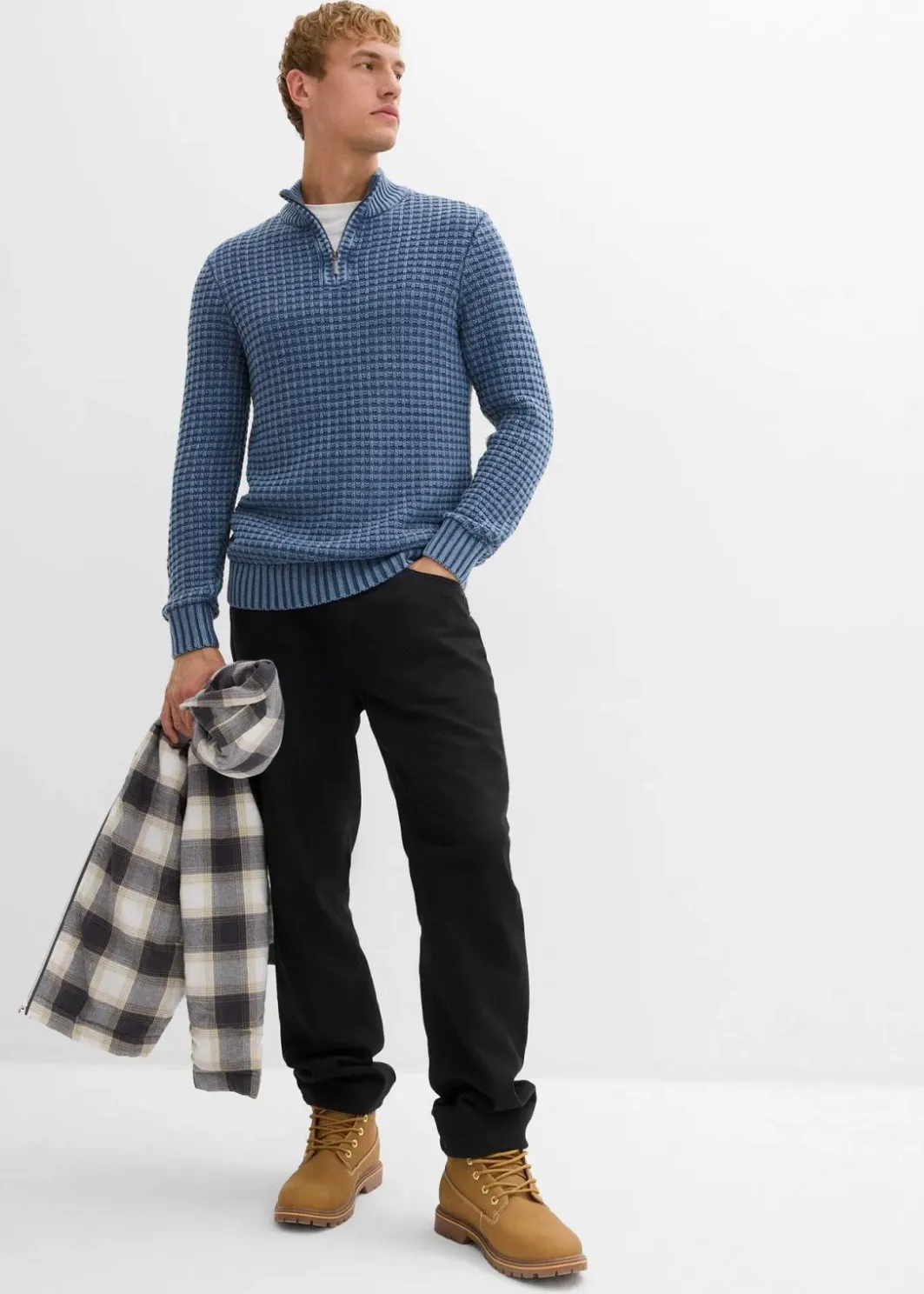 Best Strukturierter Grobstrick-Troyer in gewaschener Optik mit Baumwolle Herren Große Größen|Pullover & Strickjacken