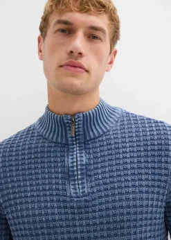 Best Strukturierter Grobstrick-Troyer in gewaschener Optik mit Baumwolle Herren Große Größen|Pullover & Strickjacken