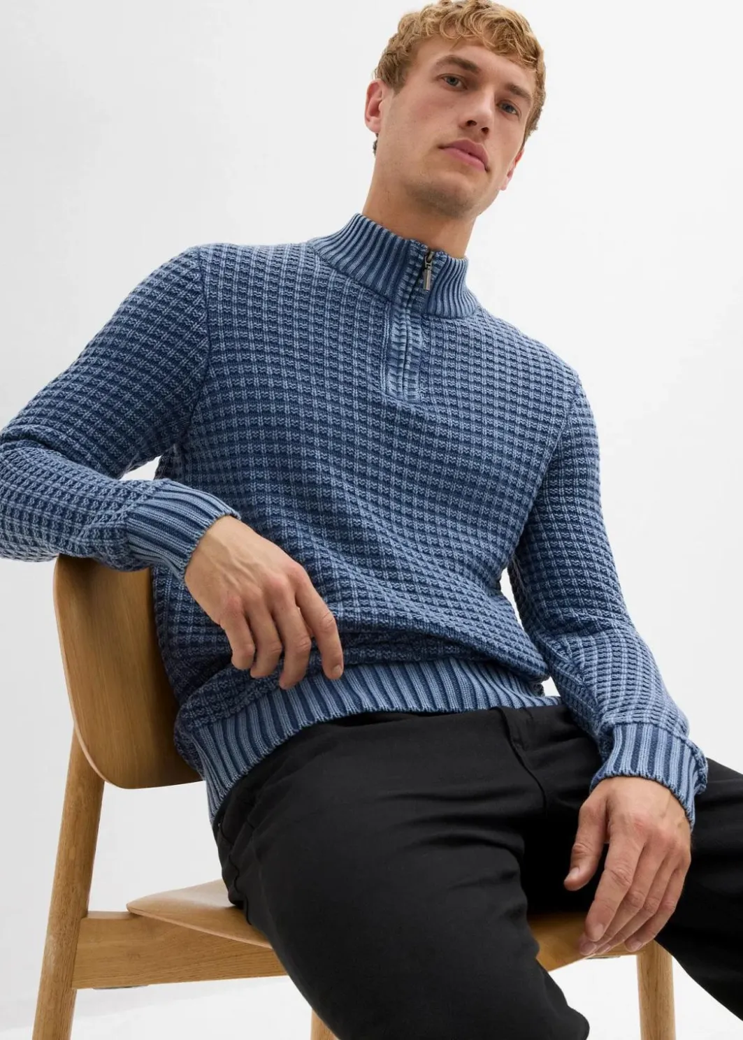 Best Strukturierter Grobstrick-Troyer in gewaschener Optik mit Baumwolle Herren Große Größen|Pullover & Strickjacken
