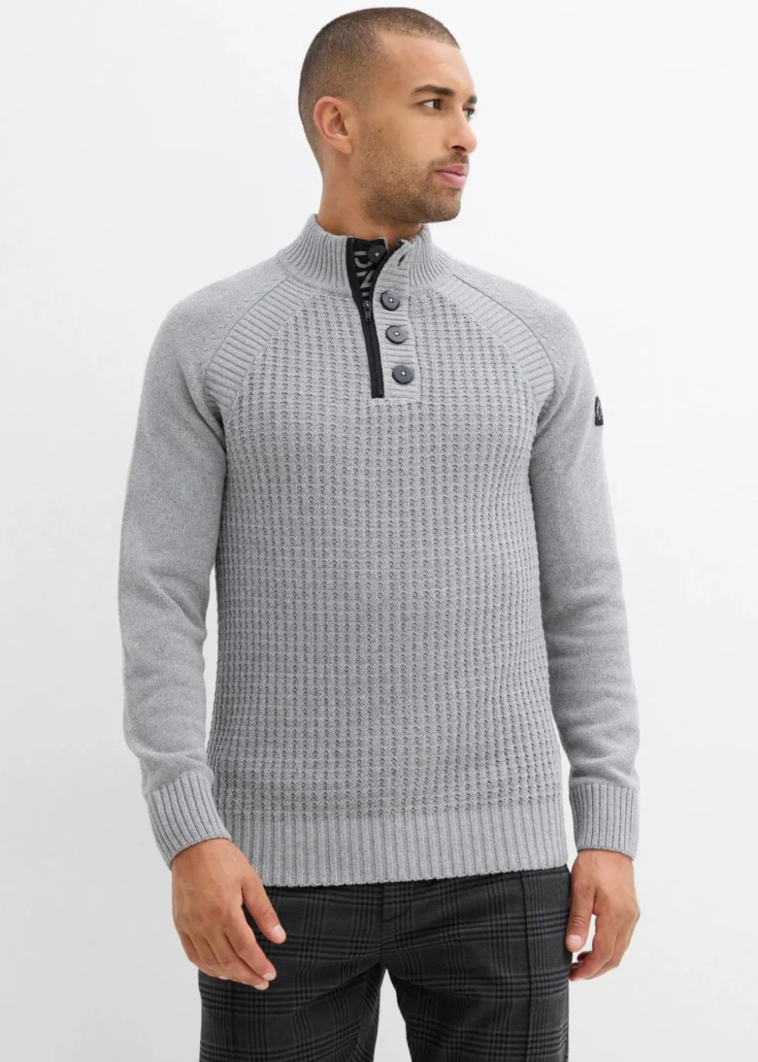 Herren bonprix Pullover & Strickjacken|Große Größen|Strukturierter-Stehkragenpullover mit recycelter Baumwolle