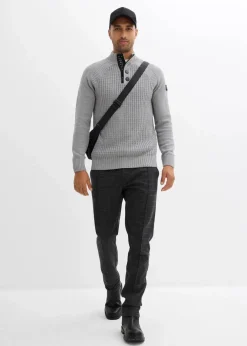 Herren bonprix Pullover & Strickjacken|Große Größen|Strukturierter-Stehkragenpullover mit recycelter Baumwolle