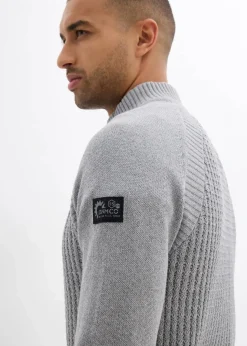 Herren bonprix Pullover & Strickjacken|Große Größen|Strukturierter-Stehkragenpullover mit recycelter Baumwolle