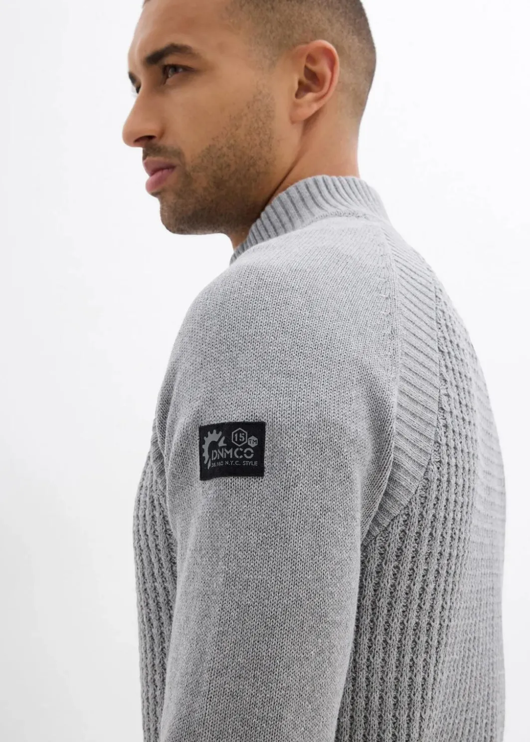 Herren bonprix Pullover & Strickjacken|Große Größen|Strukturierter-Stehkragenpullover mit recycelter Baumwolle