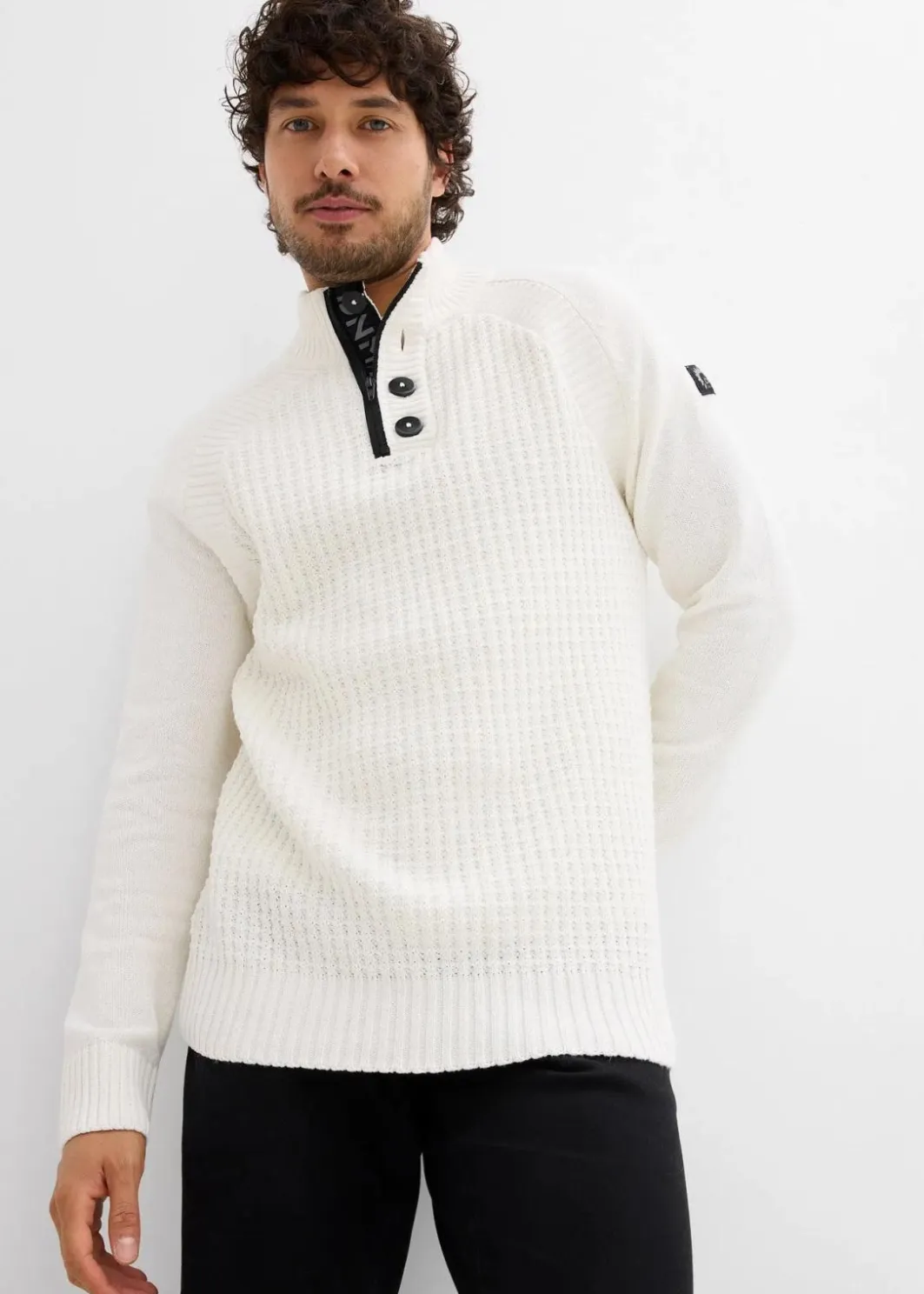 Clearance Strukturierter-Stehkragenpullover mit recycelter Baumwolle Herren Große Größen|Pullover & Strickjacken
