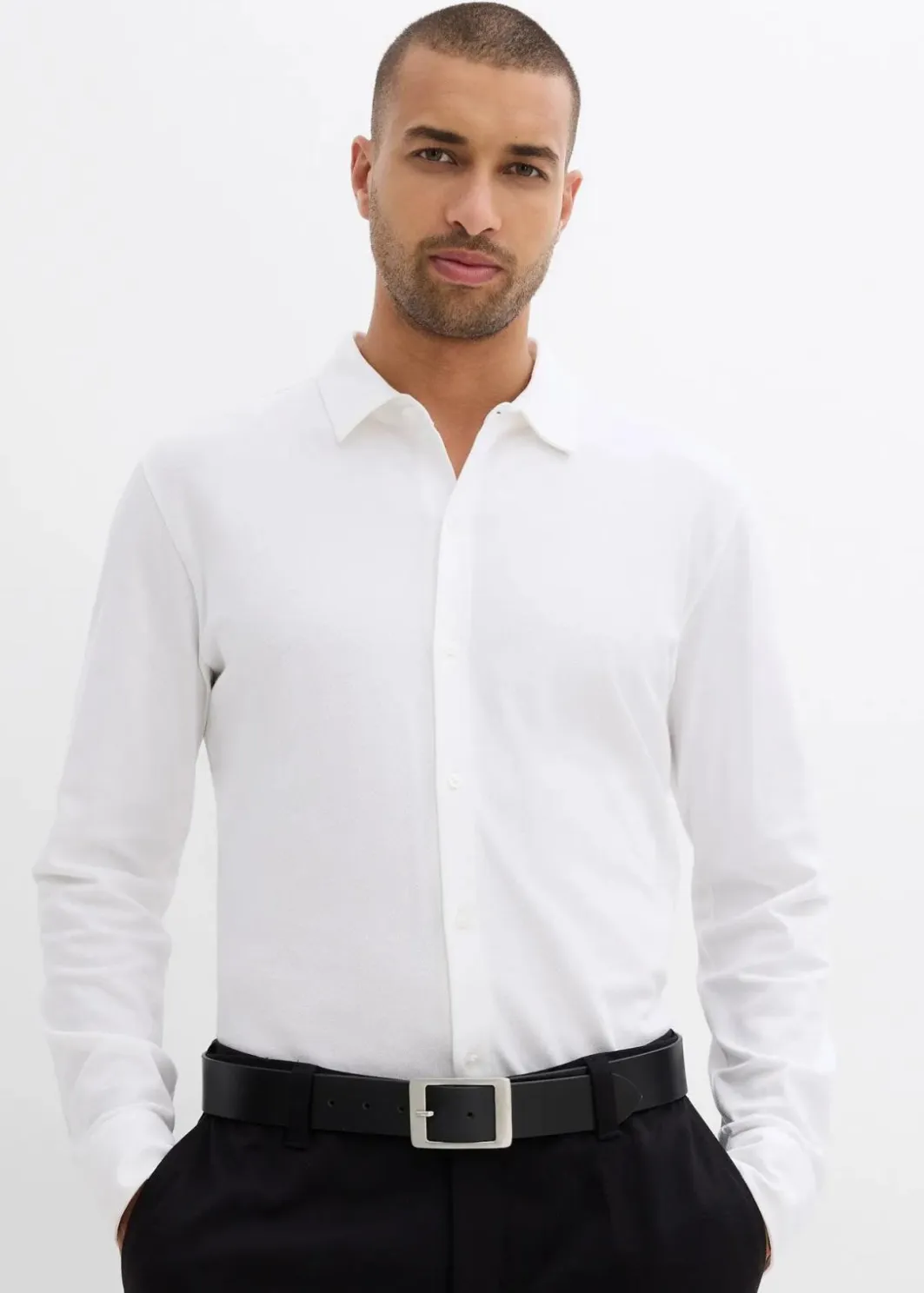 Herren bonprix Hemden|Große Größen|Super-Stretchhemd aus Baumwoll-Piqué, Slim Fit
