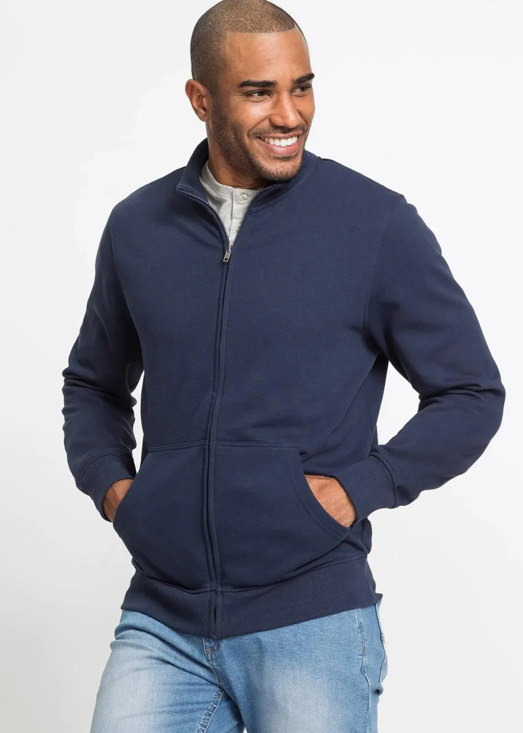 Herren bonprix Große Größen|Basics|Sweatjacke mit Stehkragen