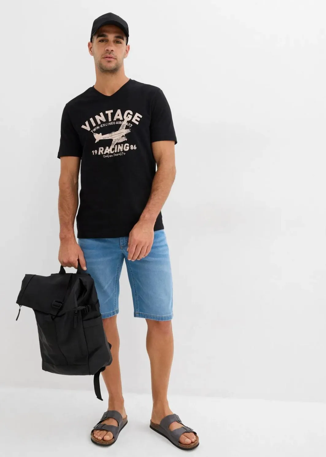 Herren bonprix Große Größen|Shorts|Sweat-Jeans-Bermuda, Slim Fit (2er Pack)