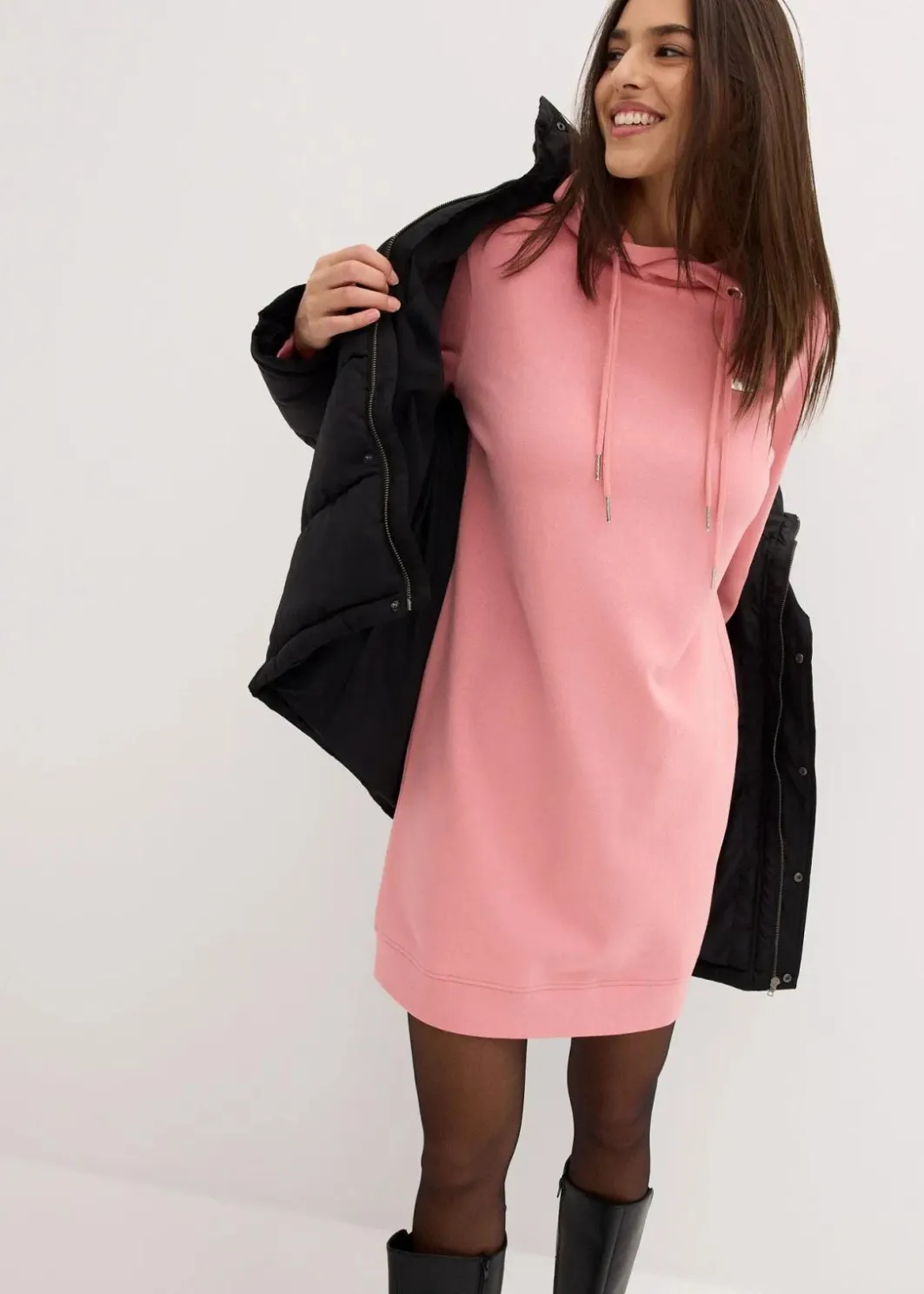 Damen bonprix Kleider|Sweat|Sweatkleid mit Kapuze