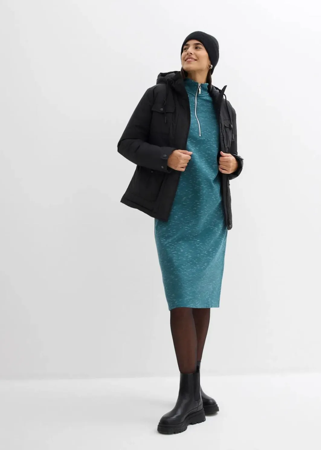 Damen bonprix Bekleidung·Blusen & Tuniken|Bekleidung·Pullover & Strickjacken|Sweatkleid mit Troyer