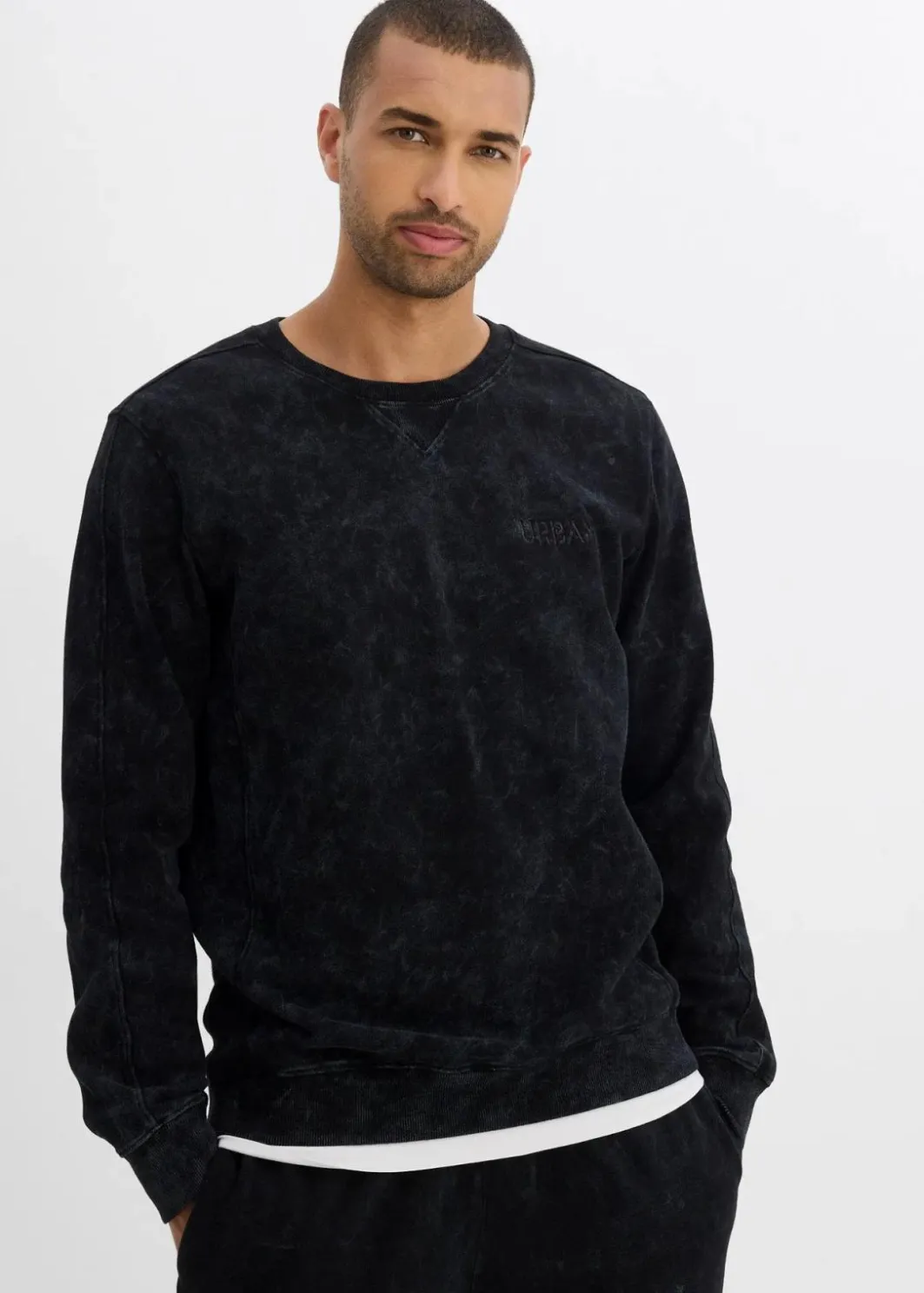Clearance Sweatshirt in gewaschener Optik aus reiner Bio-Baumwolle Herren Große Größen|Sportbekleidung