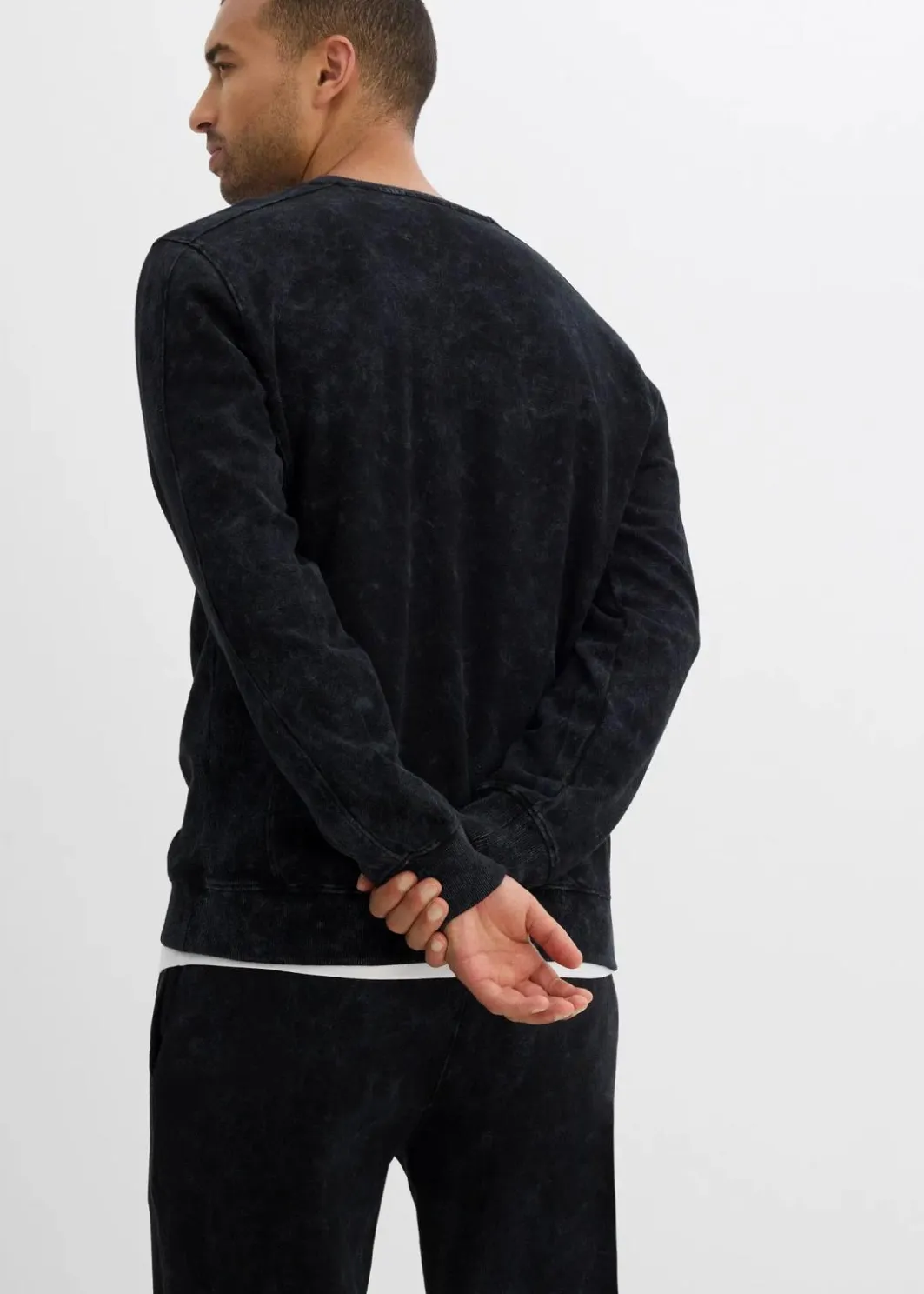 Clearance Sweatshirt in gewaschener Optik aus reiner Bio-Baumwolle Herren Große Größen|Sportbekleidung