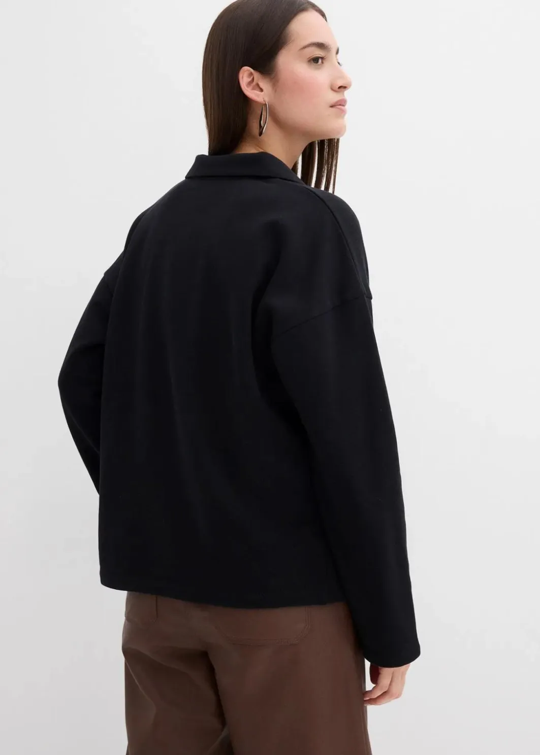 Damen bonprix Sweat|Bekleidung·Blusen & Tuniken|Sweatshirt mit gestricktem Polokragen aus Bio-Baumwolle