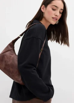 Damen bonprix Sweat|Bekleidung·Blusen & Tuniken|Sweatshirt mit gestricktem Polokragen aus Bio-Baumwolle