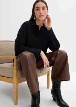 Damen bonprix Sweat|Bekleidung·Blusen & Tuniken|Sweatshirt mit gestricktem Polokragen aus Bio-Baumwolle