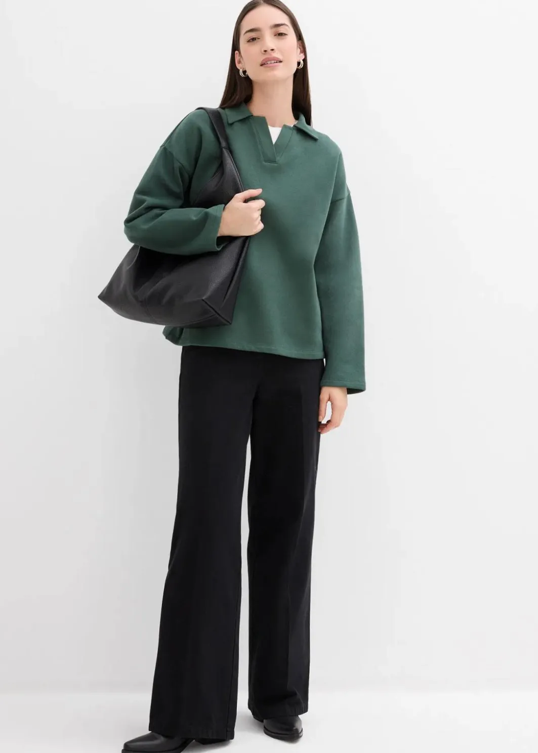 Damen bonprix Bekleidung·Blusen & Tuniken|Sweat|Sweatshirt mit gestricktem Polokragen aus Bio-Baumwolle