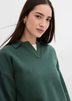 Damen bonprix Bekleidung·Blusen & Tuniken|Sweat|Sweatshirt mit gestricktem Polokragen aus Bio-Baumwolle