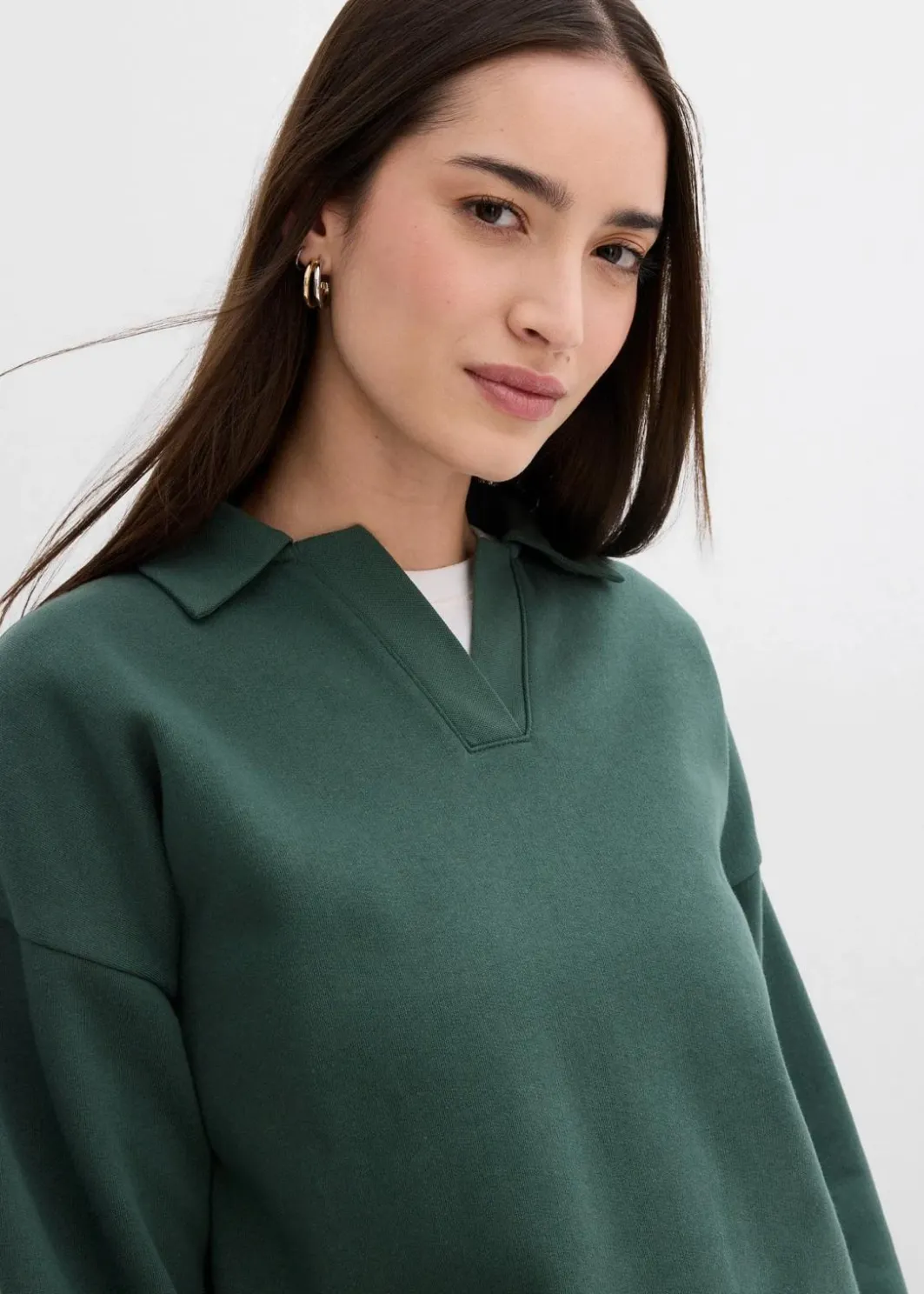 Damen bonprix Bekleidung·Blusen & Tuniken|Sweat|Sweatshirt mit gestricktem Polokragen aus Bio-Baumwolle