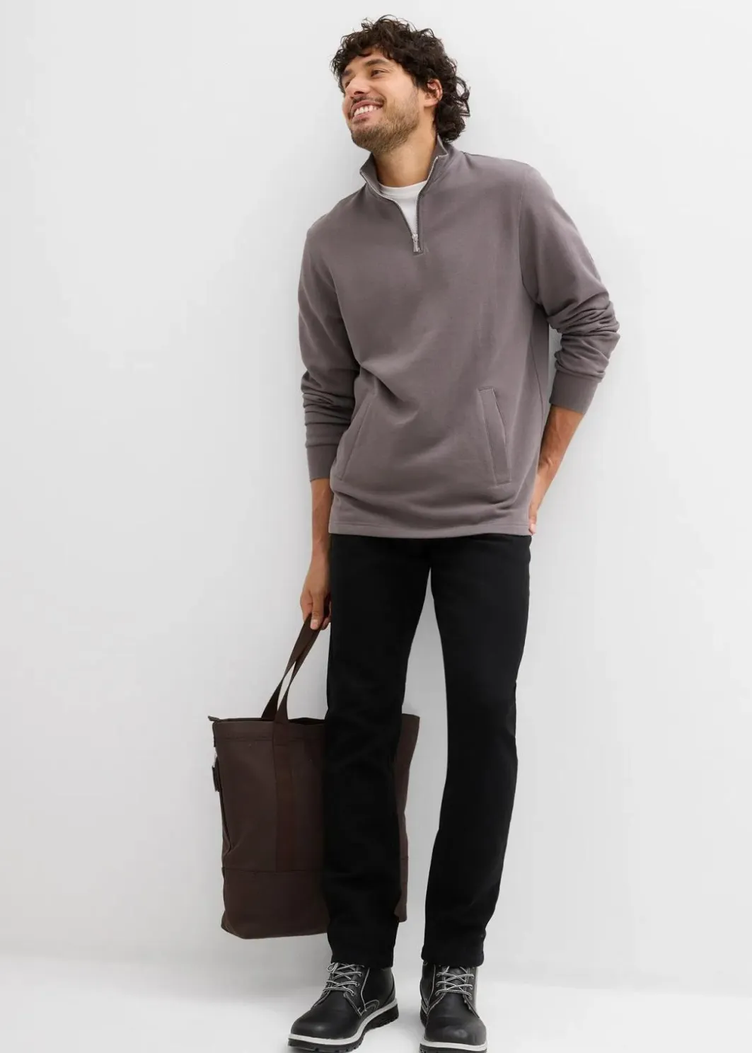 Herren bonprix Sweat|Sportbekleidung|Sweatshirt mit praktischen Taschen und geradem Saum aus reiner Bio-Baumwolle