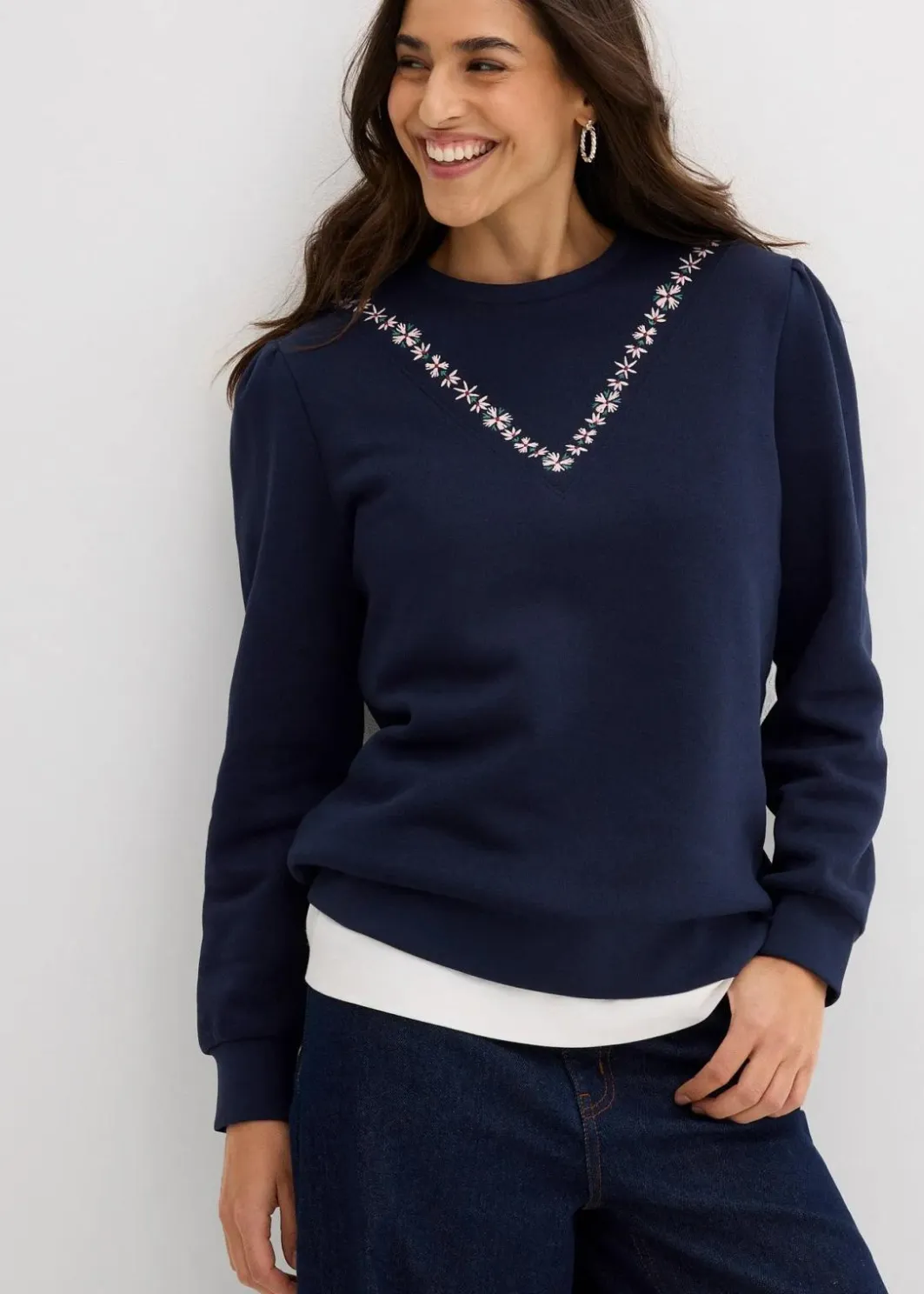 Clearance Sweatshirt mit Stickerei aus Baumwoll-Mix Damen Sweat|Bekleidung·Blusen & Tuniken
