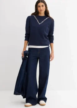 Clearance Sweatshirt mit Stickerei aus Baumwoll-Mix Damen Sweat|Bekleidung·Blusen & Tuniken