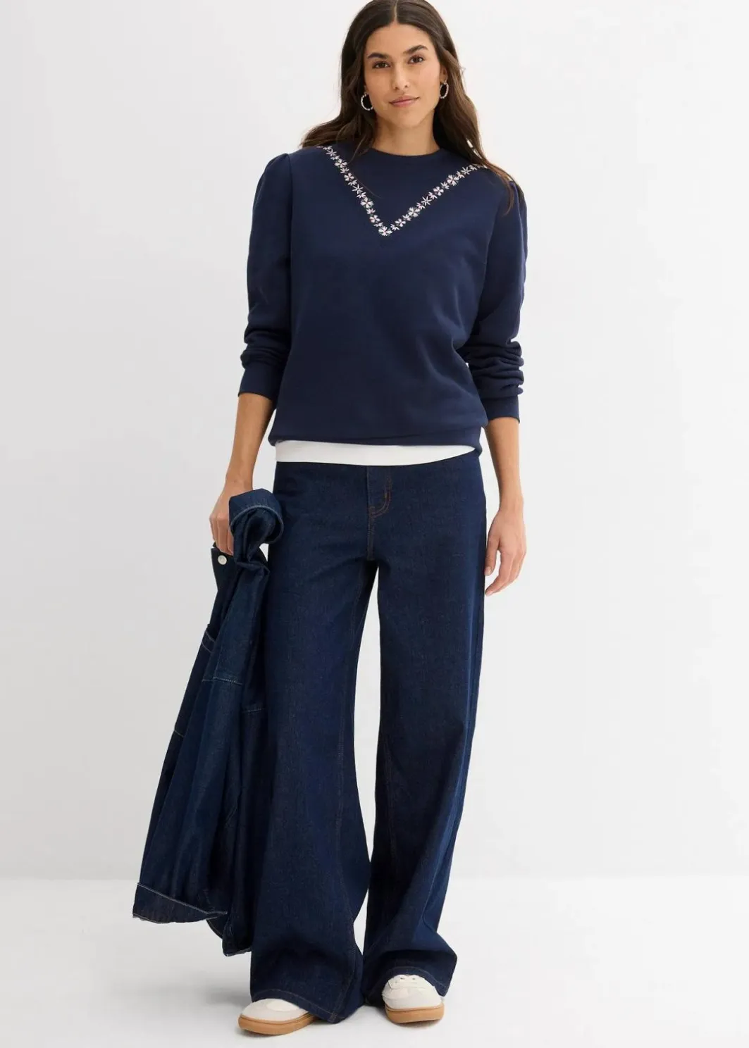 Clearance Sweatshirt mit Stickerei aus Baumwoll-Mix Damen Sweat|Bekleidung·Blusen & Tuniken