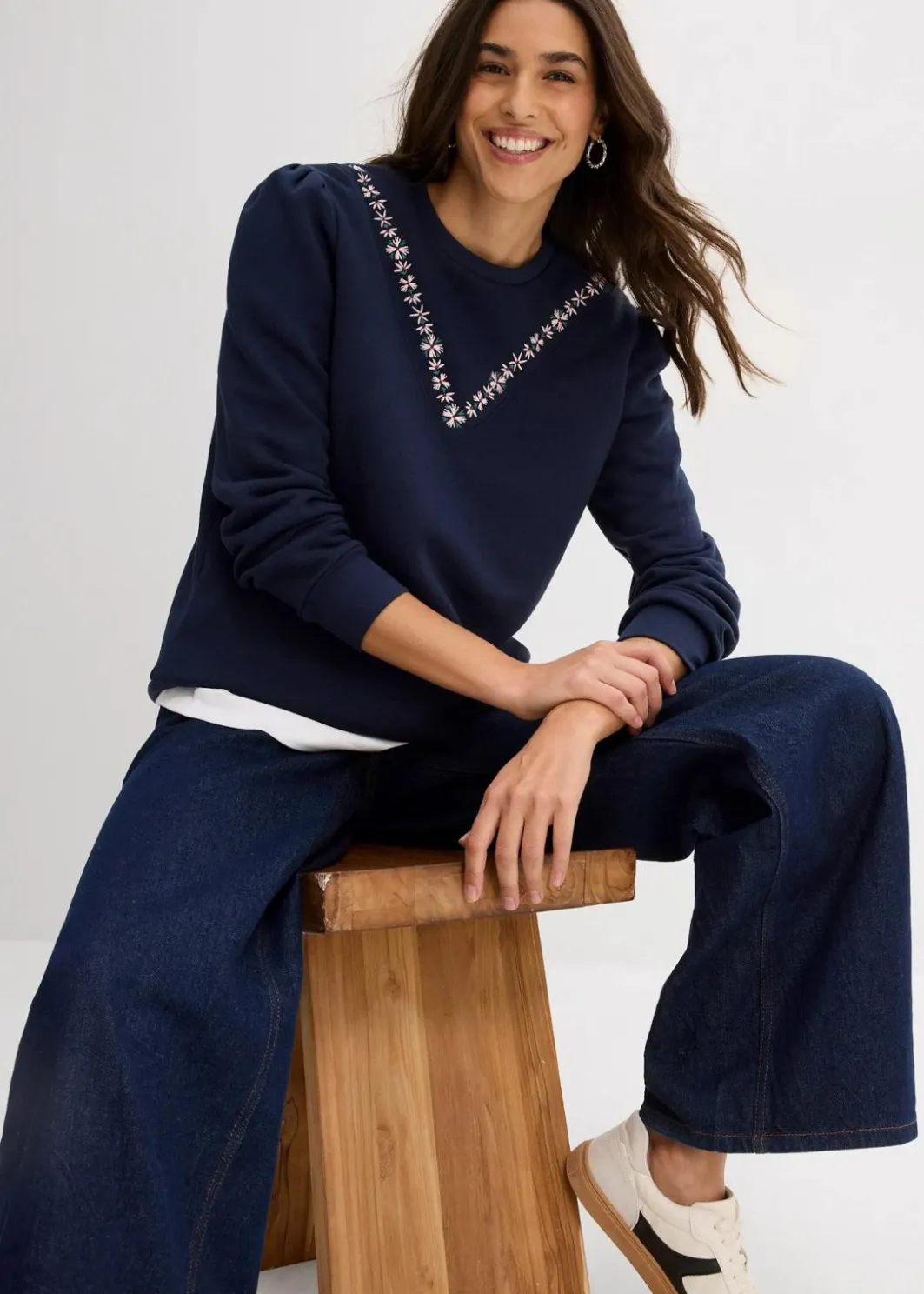 Clearance Sweatshirt mit Stickerei aus Baumwoll-Mix Damen Sweat|Bekleidung·Blusen & Tuniken