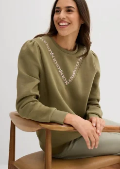 Damen bonprix Bekleidung·Blusen & Tuniken|Sweat|Sweatshirt mit Stickerei aus Baumwoll-Mix