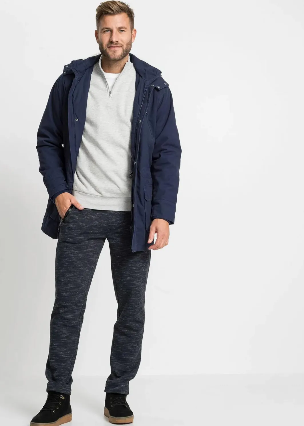 Outlet Sweatshirt mit Troyerkragen Herren Sweat|Sportbekleidung