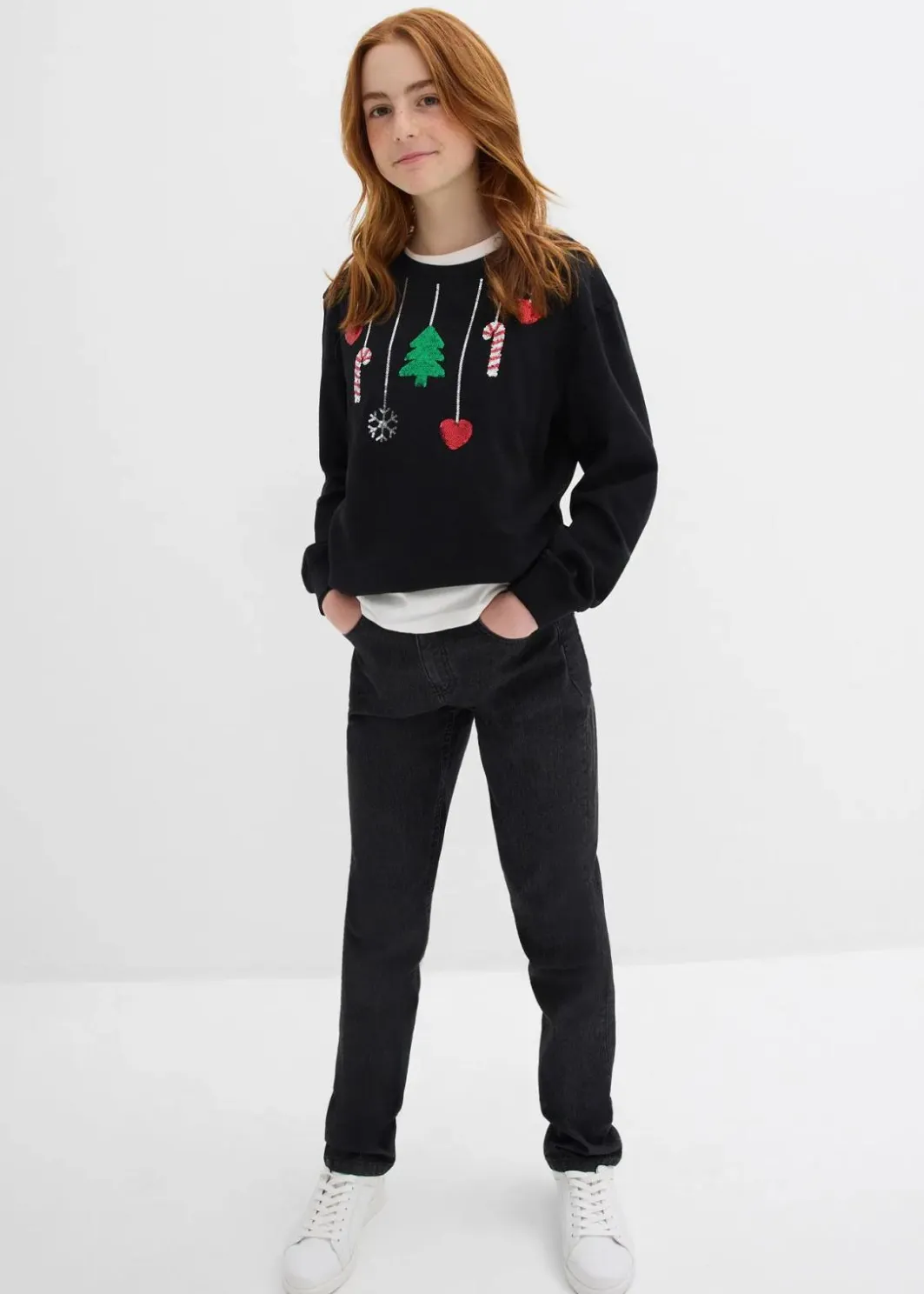 Outlet Sweatshirt mit Weihnachtsmotiv aus reiner Bio-Baumwolle Kinder Mädchen 9-16 Jahre·Sweat & Strick|Mädchen 2-8 Jahre·Nachhaltigere Materialien