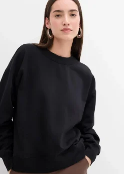 Damen bonprix Sweat|Bekleidung·Blusen & Tuniken|Sweatshirt mit weitem Ripp-Kragen aus Bio-Baumwolle