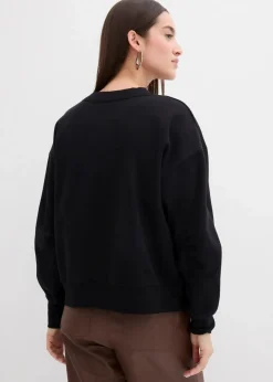 Damen bonprix Sweat|Bekleidung·Blusen & Tuniken|Sweatshirt mit weitem Ripp-Kragen aus Bio-Baumwolle