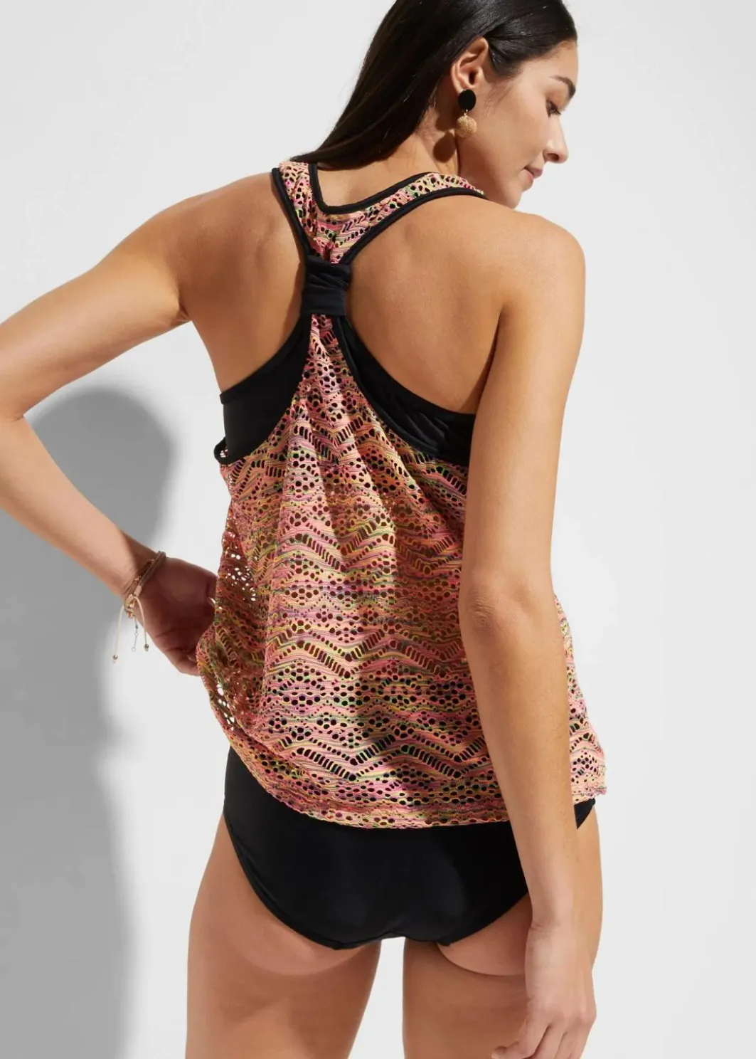 Damen bonprix Bademode·Tankinis|Tankinis|Tankini mit elastischer Spitze (2-tlg. Set)