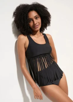 Damen bonprix Nachhaltigere Materialien|Tankinis|Tankini mit Fransen (2-tlg.Set)