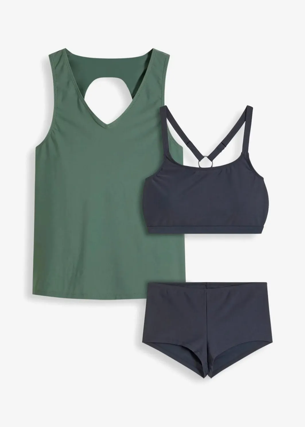 Damen bonprix Nachhaltigere Materialien|Tankinis|Tankini (3-tlg.Set) mit Bandeau-Bikinioberteil